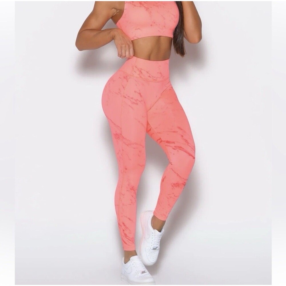 Bombshell Sportswear Coral Marble Scrunch Butt Leggings Sz Small Bodybuilder Gym